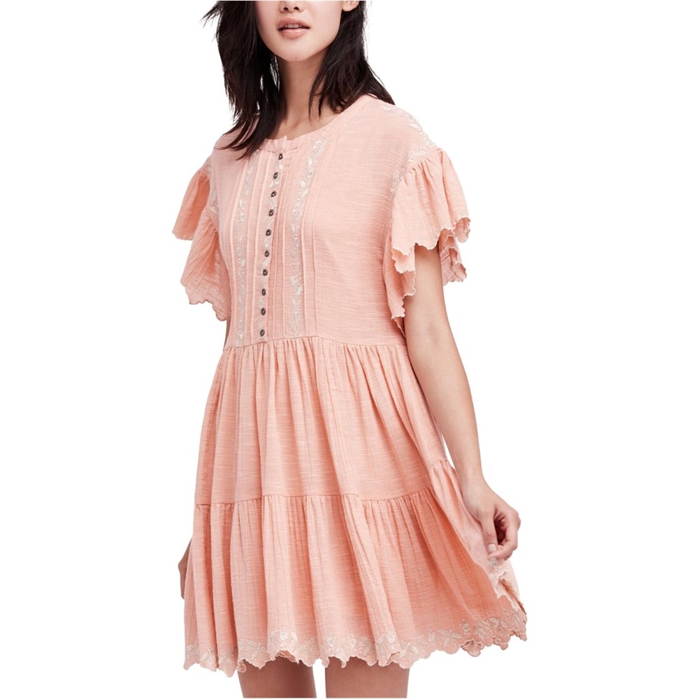 Free people Peach flutter sleeve babydoll dress